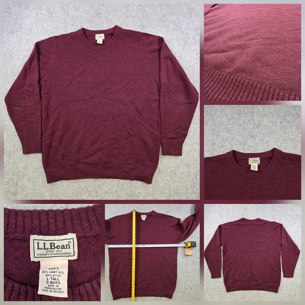 LL Bean Sweater Mens LT Large Tall Red Lambswool Crewneck Knit Pullover Jumper